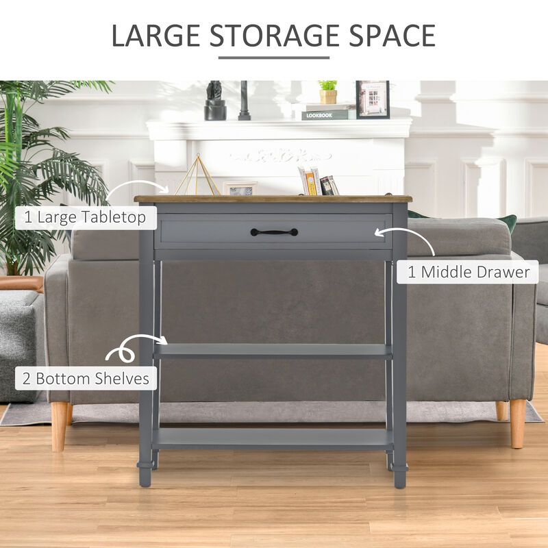 Freestanding Wooden End Table with 2 Open Shelving Spaces and Pull-Put Drawer