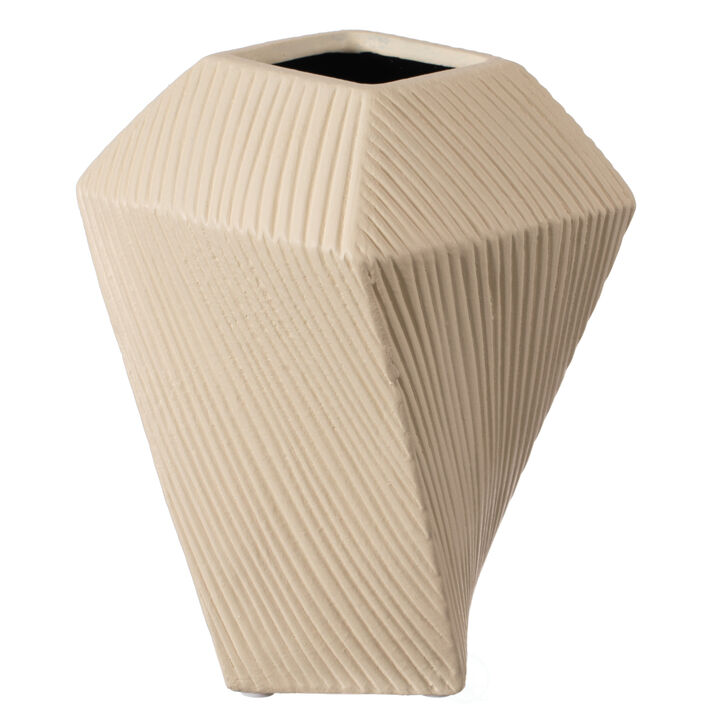 7" H Decorative Ceramic Square Twisted Centerpiece Table Vase Beige, Small