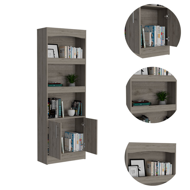 DEPOT E-SHOP Dozza Bookcase, Three Shelves, Double Door Cabinet, Metal Hardware, Light Gray