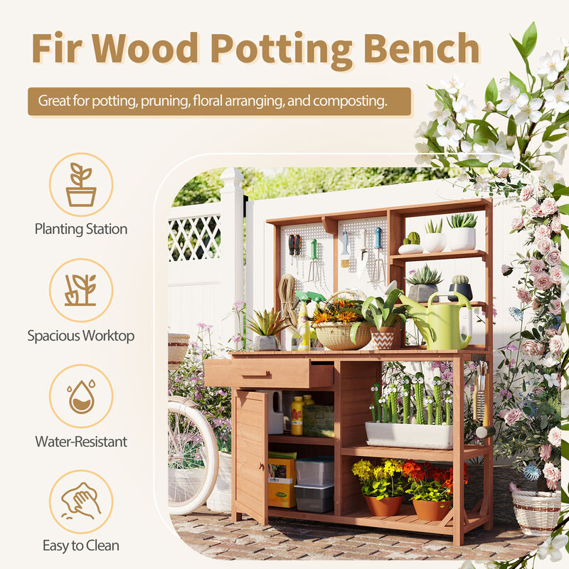 Merax Fir Wood Potting Bench with Hutch