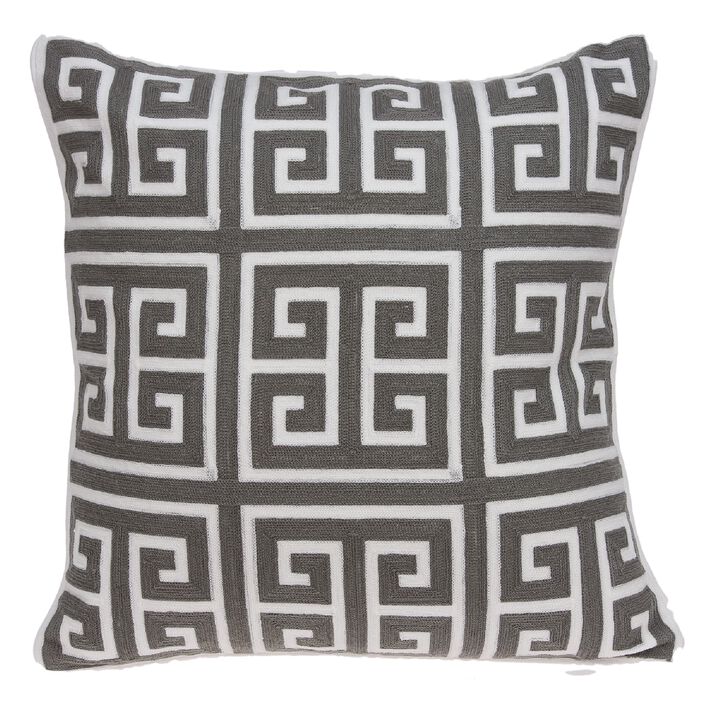 20" Gray and White Greek Key Throw Pillow