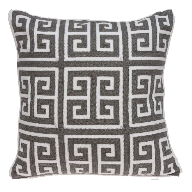 20" Gray and White Greek Key Throw Pillow