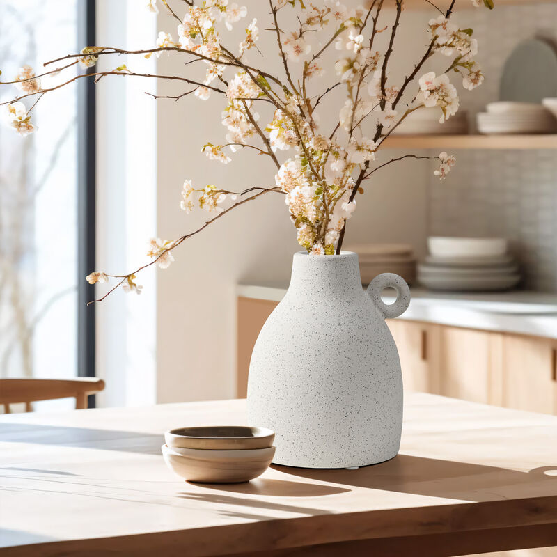 LuxenHome White Ceramic Jug Round Vase