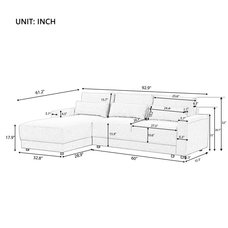 Merax L-shaped Modular Sectional Sofa  with 3 Pillows