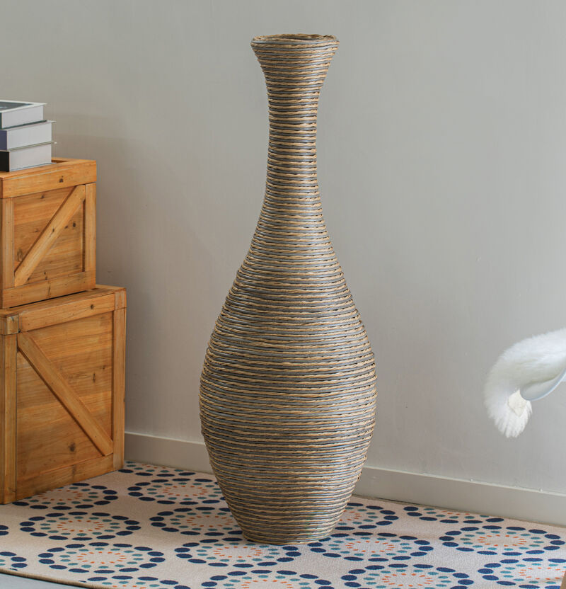 38-inch Tall Artificial Rattan Floor Vase in Elegant Beige - Statement Piece for Living Room Decor, Entryway, or Hallway - Versatile Home Accent for Dried or Silk Floral Arrangements