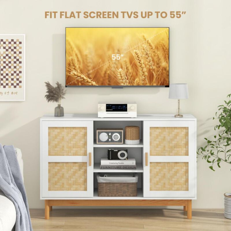 Hivvago 48 Inch Sideboard Buffet Cabinet Floor Storage Cabinet with 2 Bamboo Woven Doors