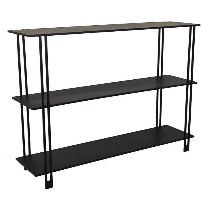 Rasha 3 Tier Storage Rack Rack, Spacious Shelves, Black Metal, 44 Inch - Benzara