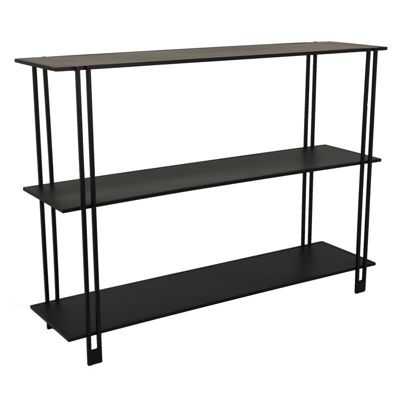 Rasha 3 Tier Storage Rack Rack, Spacious Shelves, Black Metal, 44 Inch - Benzara