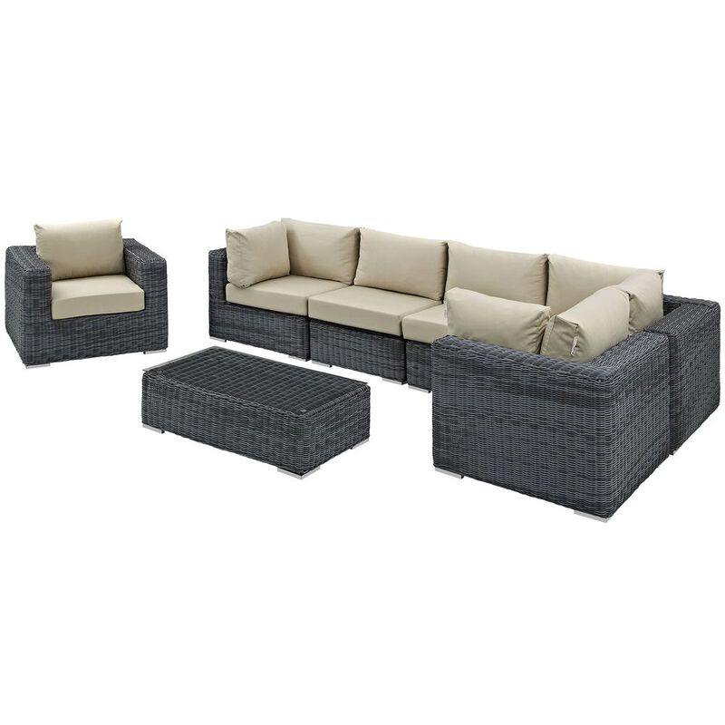 Summon 7 Piece Outdoor Patio Sunbrella Sectional Set - Canvas Antique Beige