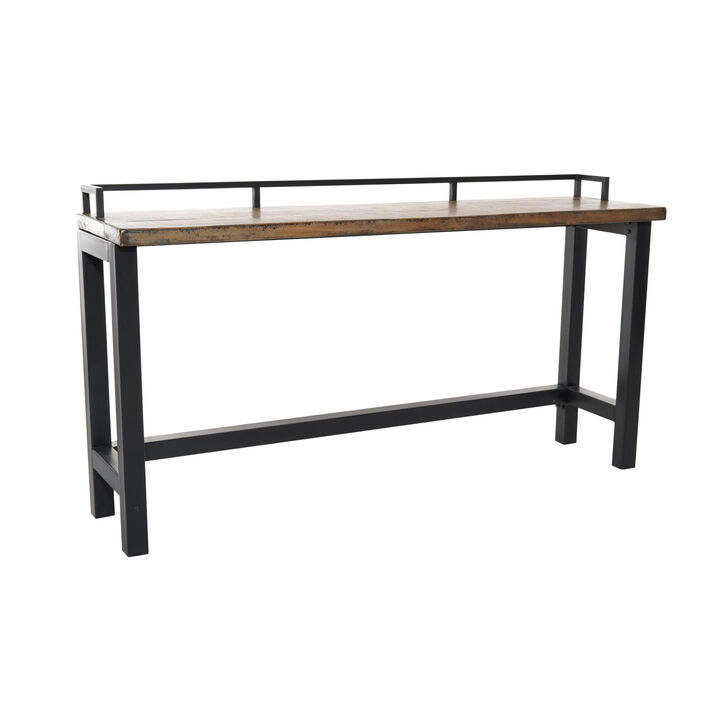 Fyan Counter Table w Rails, Black Iron Base, 71 Inch Rectangular Top - Benzara