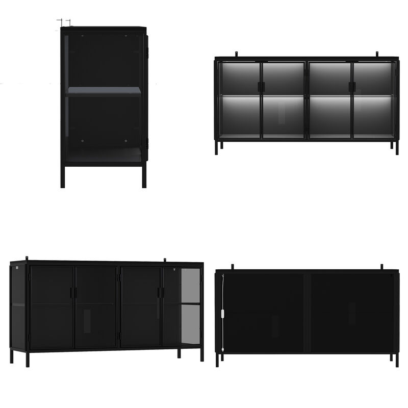 FUFU&GAGA Modern Black Sideboard, Sleek Wooden Buffet Cabinet with Ample Storage, Scratch-Resistant & Durable Design for Dining Room & Living Space,(55.1" W x 29.5" H x 15.7" D),Black