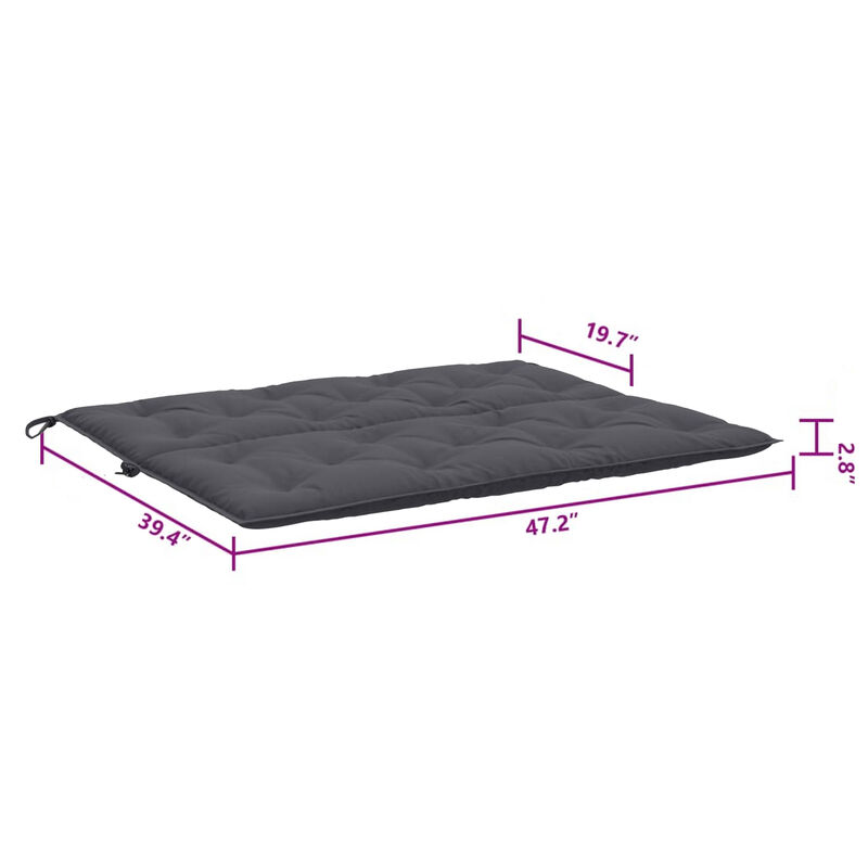 Claire 2pc Outdoor Cushion for Bench, Tufted Dark Gray Oxford Fabric - Benzara