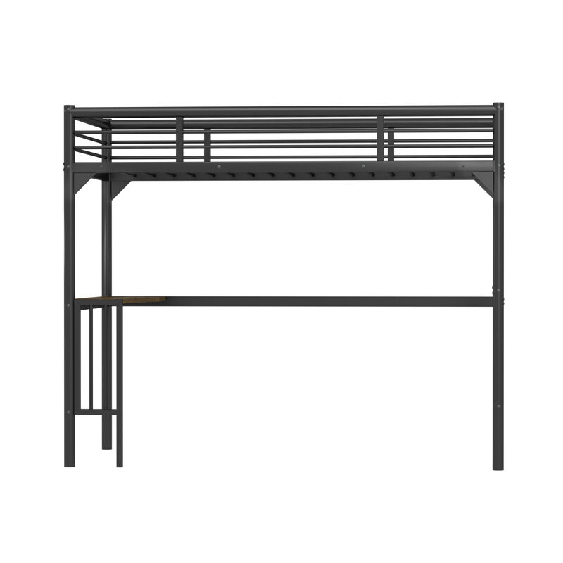 Twin Metal Loft Bed With Desk, Ladder And Guardrails, Bookdesk Under Bed