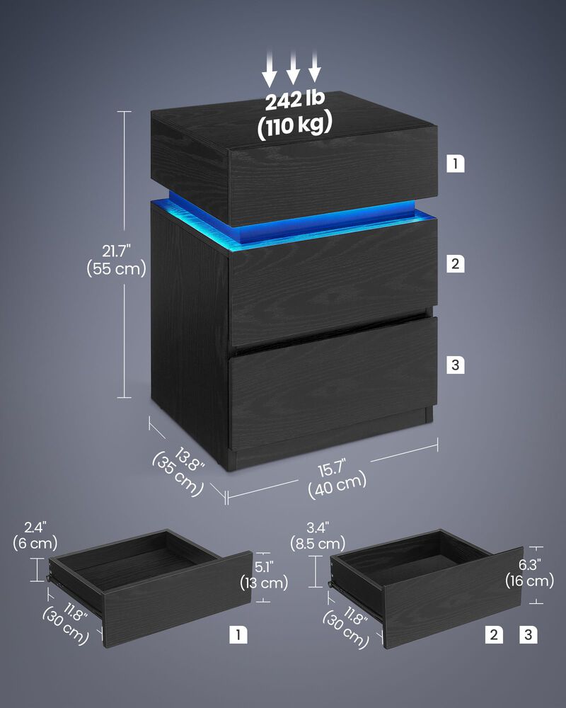 Bedside Table with LED Lights for Modern Style and Ambient Lighting