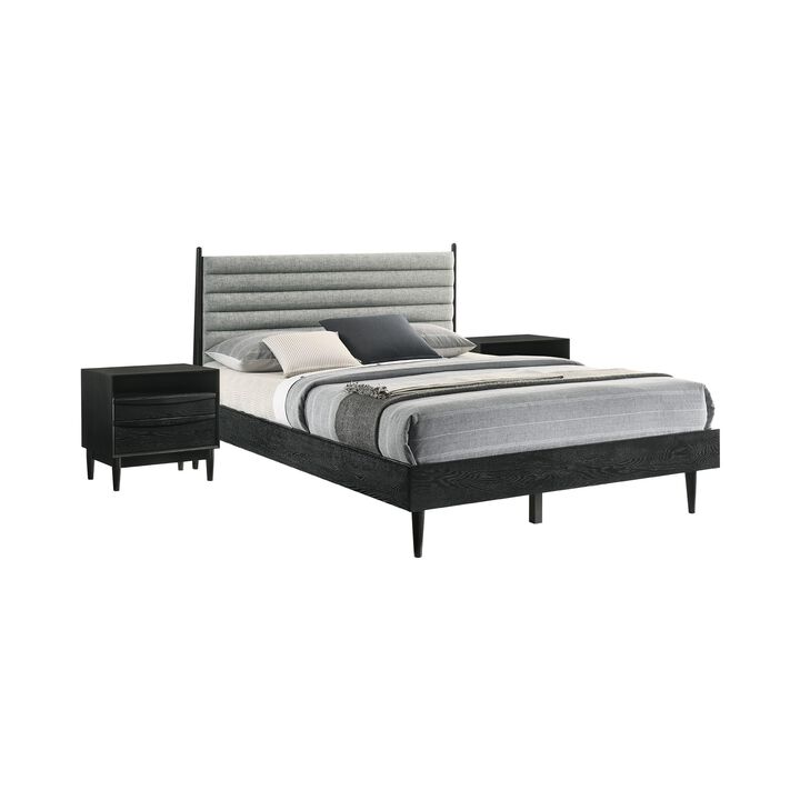 Benjara Mian Bedroom 3 pcs Set, Queen Platform Bed and Nightstand, Black, Gray