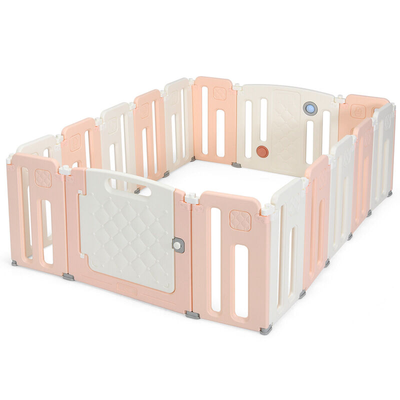 16 Panels Baby Safety Playpen with Drawing Board - Pink