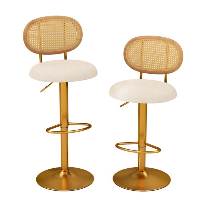 Hivvago 2 Pieces Bar Chairs with PE Rattan Backrest-360°Swivel and Height Adjustable