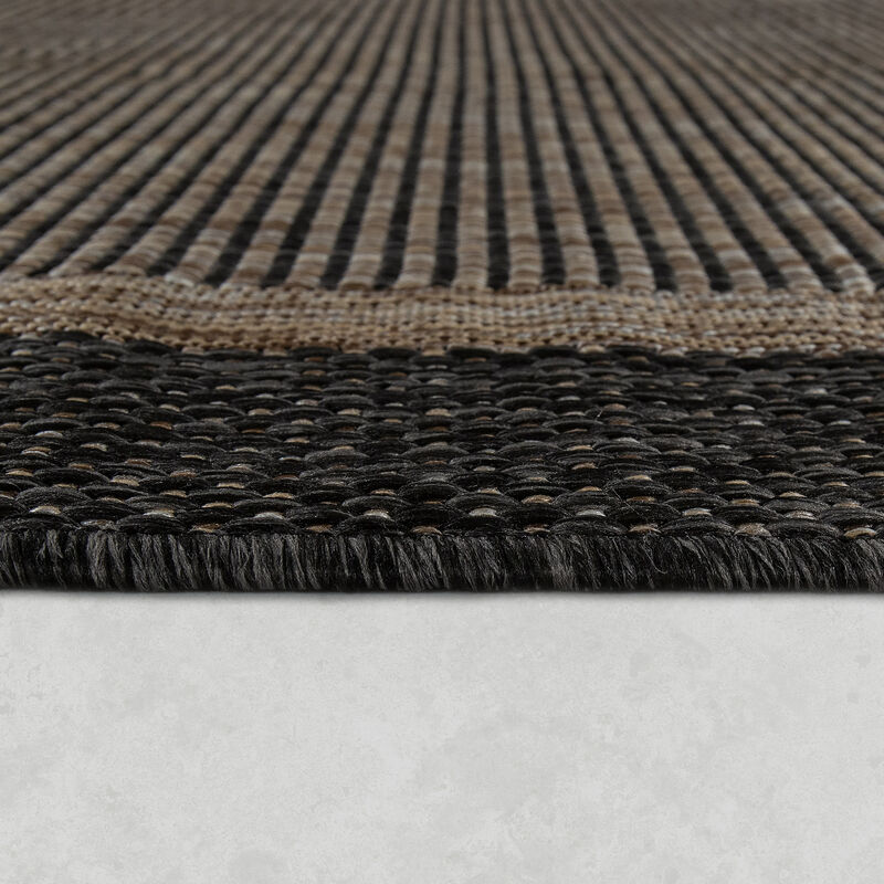 Outdoor Rug in Grey Brown, Rustic Style with Border for Patio or Balcony