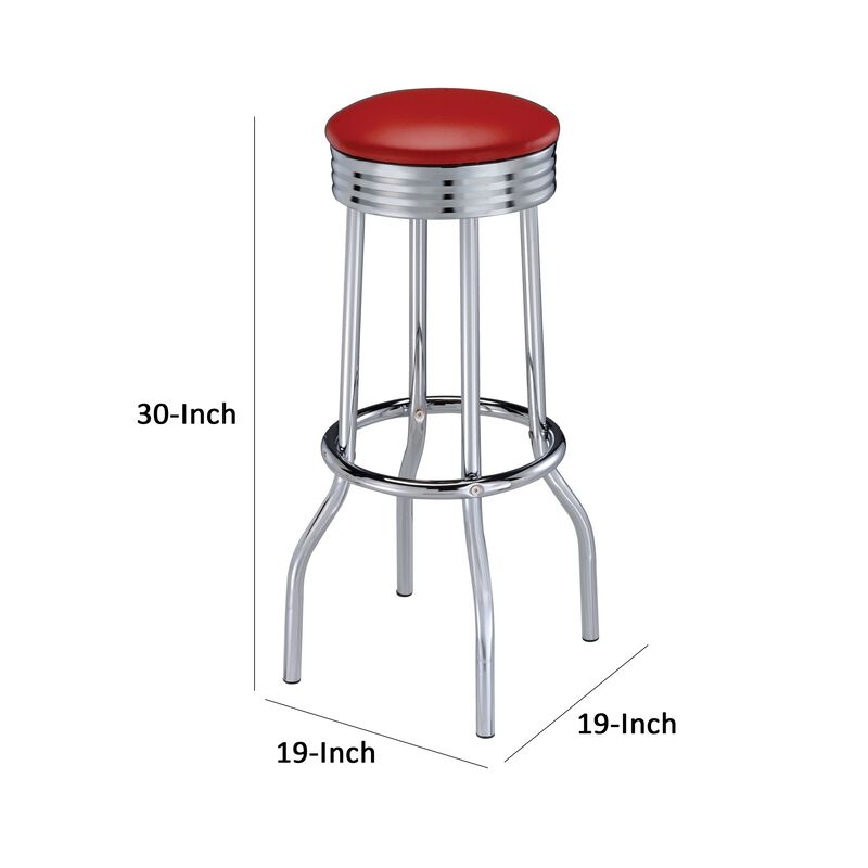 30 Inch Set of 2 Retro Barstools, Retro Red Faux Leather Seats, Chrome Legs-Benzara