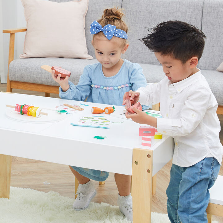 Teamson Kids - Little Chef Frankfurt Wooden Cutting food with Tablet and 3 recipes play kitchen accessories - Green- 27 pcs