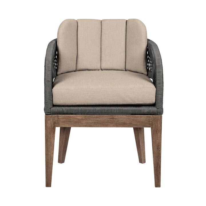 Kimi 23 Inch Outdoor Patio Dining Chair, Olefin Cushions, Gray Woven Rope - Benzara