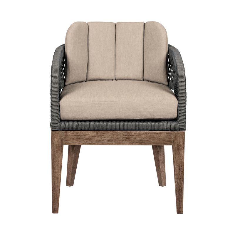 Kimi 23 Inch Outdoor Patio Dining Chair, Olefin Cushions, Gray Woven Rope - Benzara
