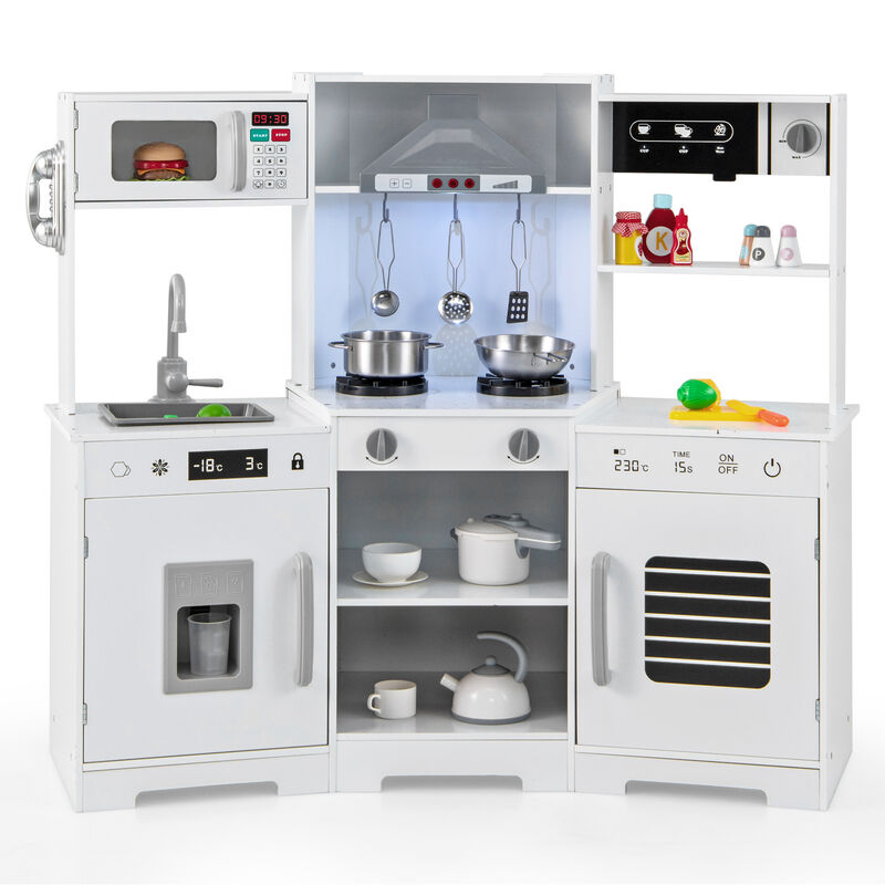 Pretend Play Kitchen Toy Set with Range Hood Real Sounds and Lights for Interactive Fun