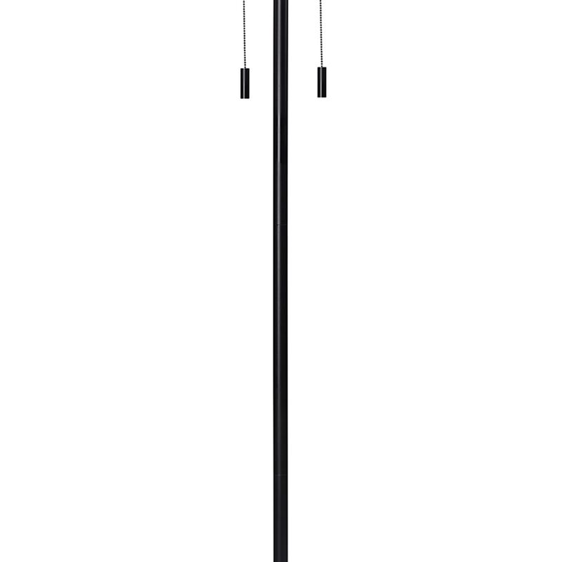 Floor Lamp with Drum Shade and Pull Chain, White and Black-Benzara
