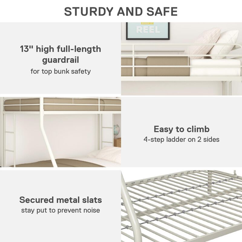 Atwater Living Cassia Twin over Full Metal Bunk Bed with Two Ladders and Safety Railings