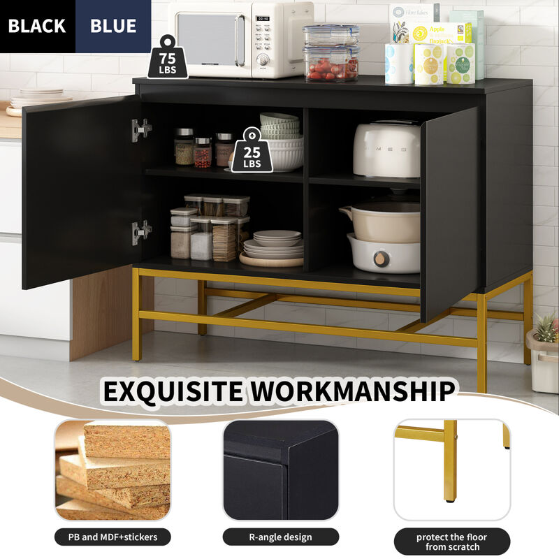 Minimalist Luxury Cabinet Two Door Sideboard With Gold Metal Legs For Living Room, Dining Room