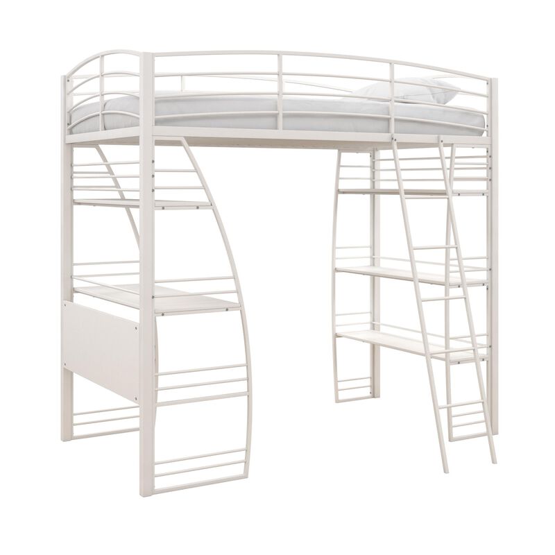 Atwater Living Lynn Modern Twin Loft Bed with Display Shelves and Desk