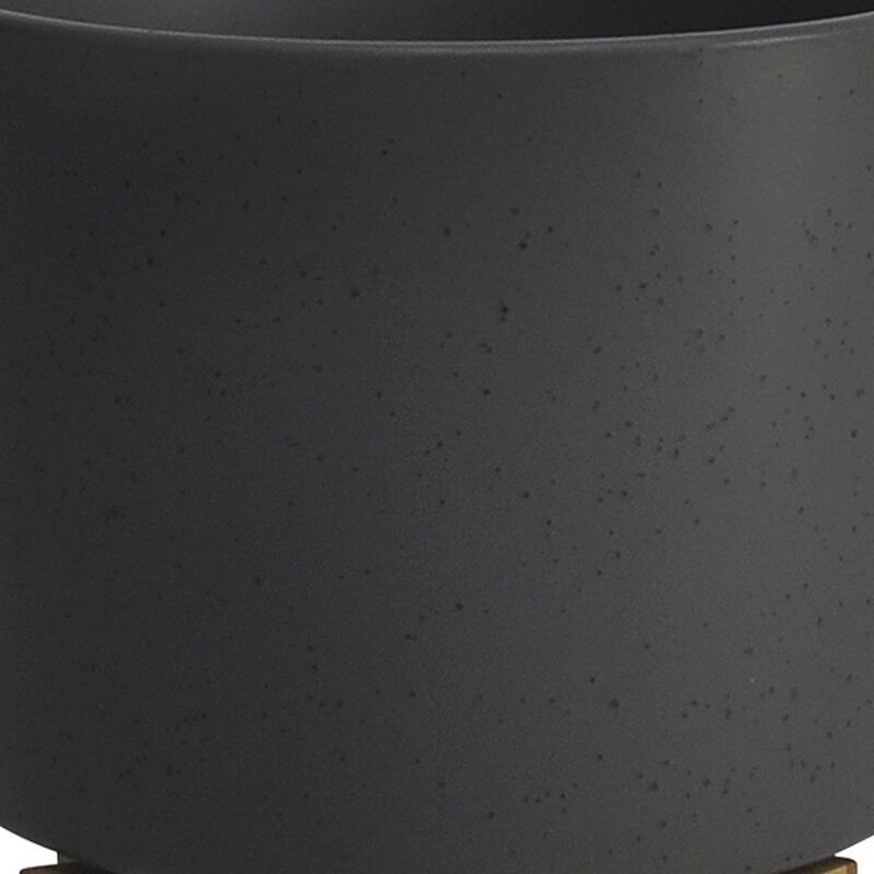 Planter with Textured Ceramic and Wooden Stand, Large, Gray-Benzara