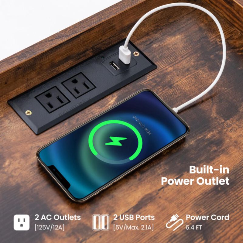 Hivvago Industrial Bedside Table Nightstand with Charging Station