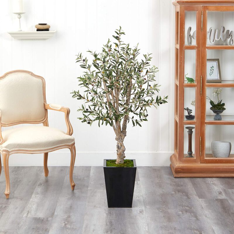 Hivvago 4.5 Feet Olive Artificial Tree in Black Metal Planter
