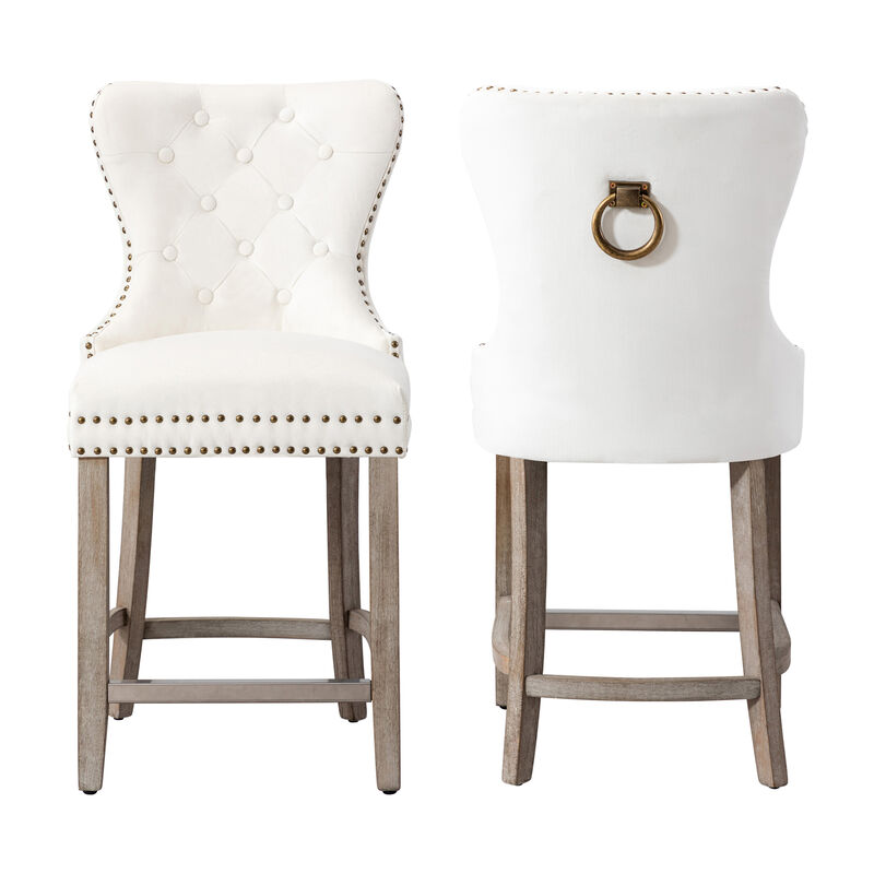 WestinTrends 24" Tufted Velvet Counter Stool (Set of 2)