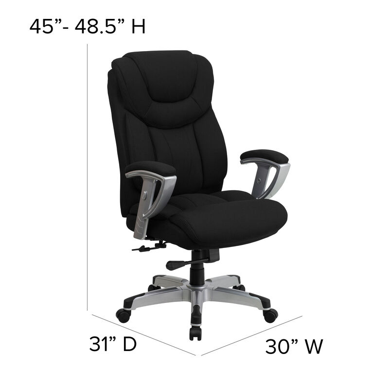 HERCULES Series Big & Tall 400 lb. Rated Black Fabric Executive Ergonomic Office Chair with Silver Adjustable Arms