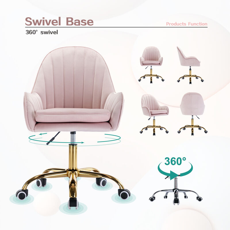 Velvet Home Office Chair with Wheels and Side Arms