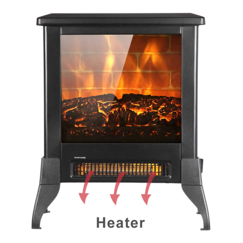 1400W Freestanding Electric Fireplace Heater with Flame and Temperature Control