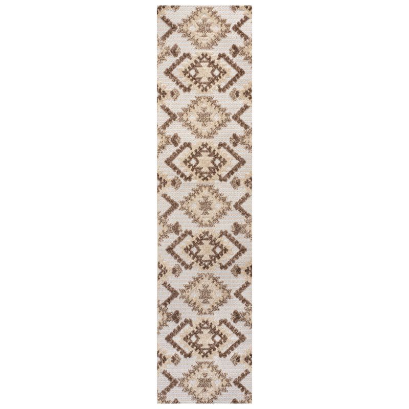 Sumak High-Low Pile Neutral Diamond Kilim Area Rug