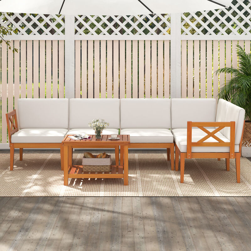 6-Piece Patio Furniture Set with Cushions & 2-Tier Coffee Table for Outdoor Lounge