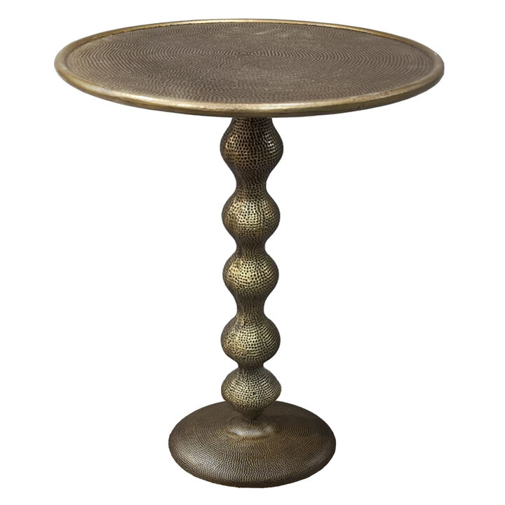 Shae 22 Inch Round Side End Table - Antique Brass Cast Aluminum with Hammered Texture For Small Places - Benzara