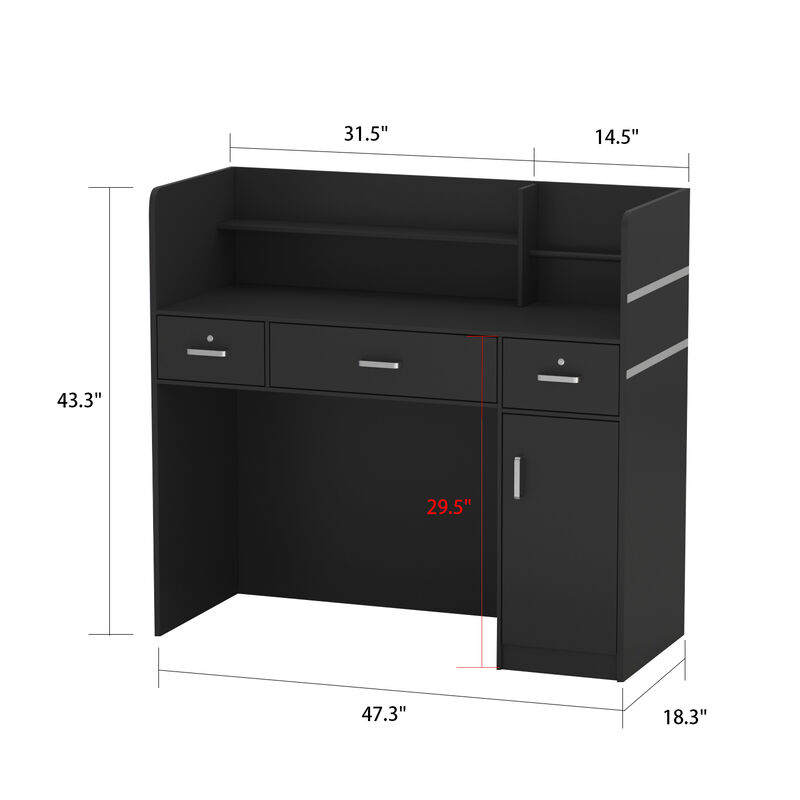 47.2 in. Rectangle Black Wooden Desk with 3-Drawers, Cabinet and Shelves