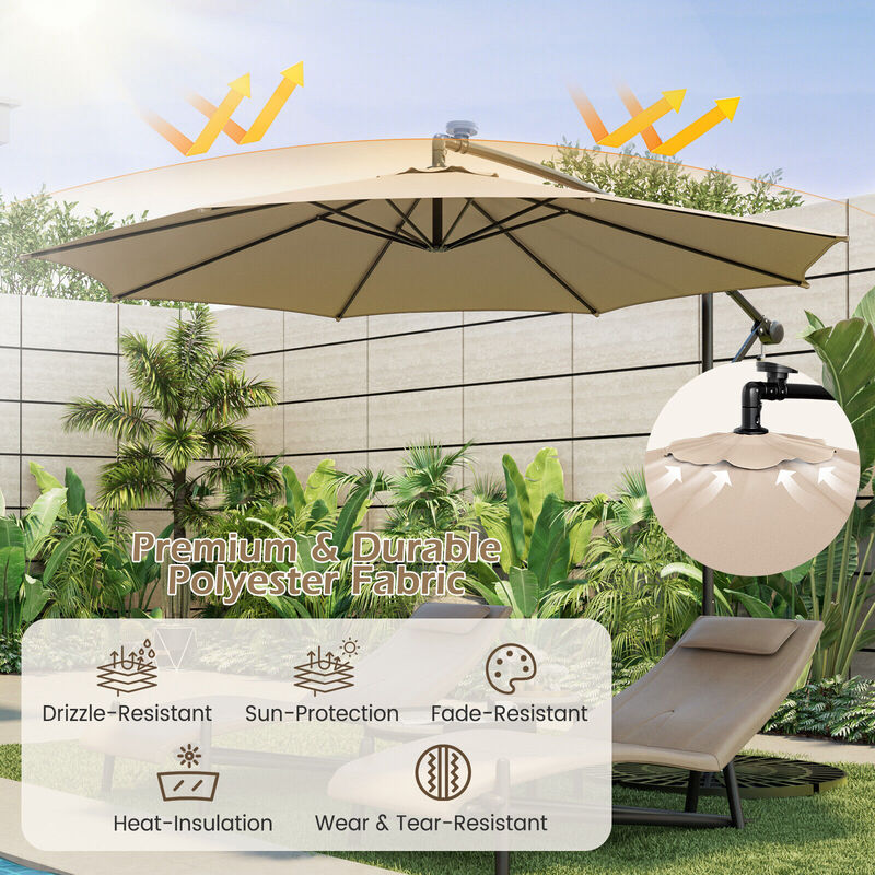 10-Foot Patio Offset Umbrella with 112 Solar-Powered LED Lights for Outdoor Shade and Illumination