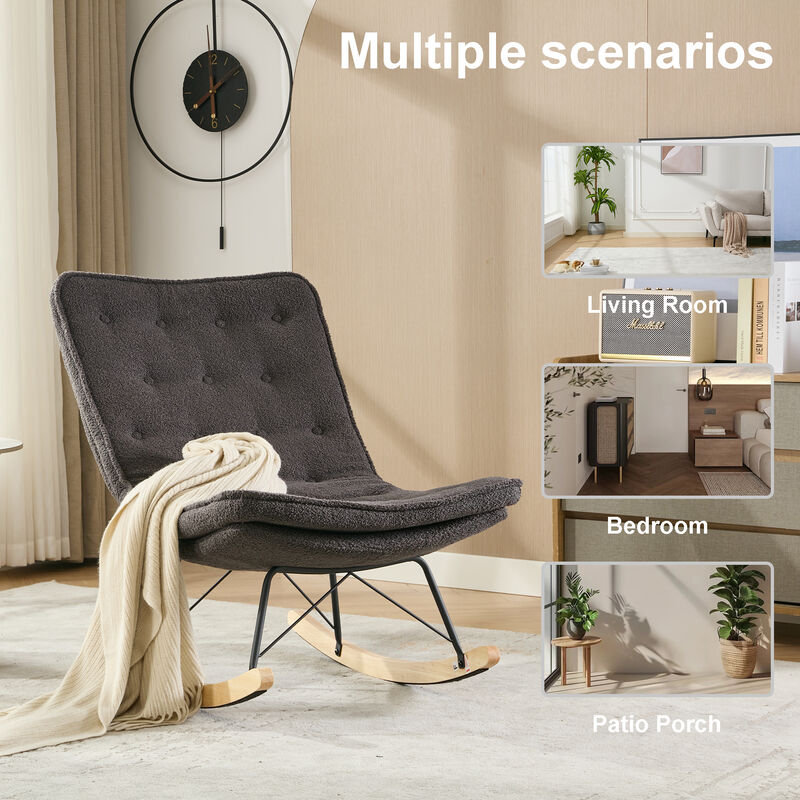 Ergonomic Wood Base Rocking Chair: Upholstered Armless Design for Relaxation GREY