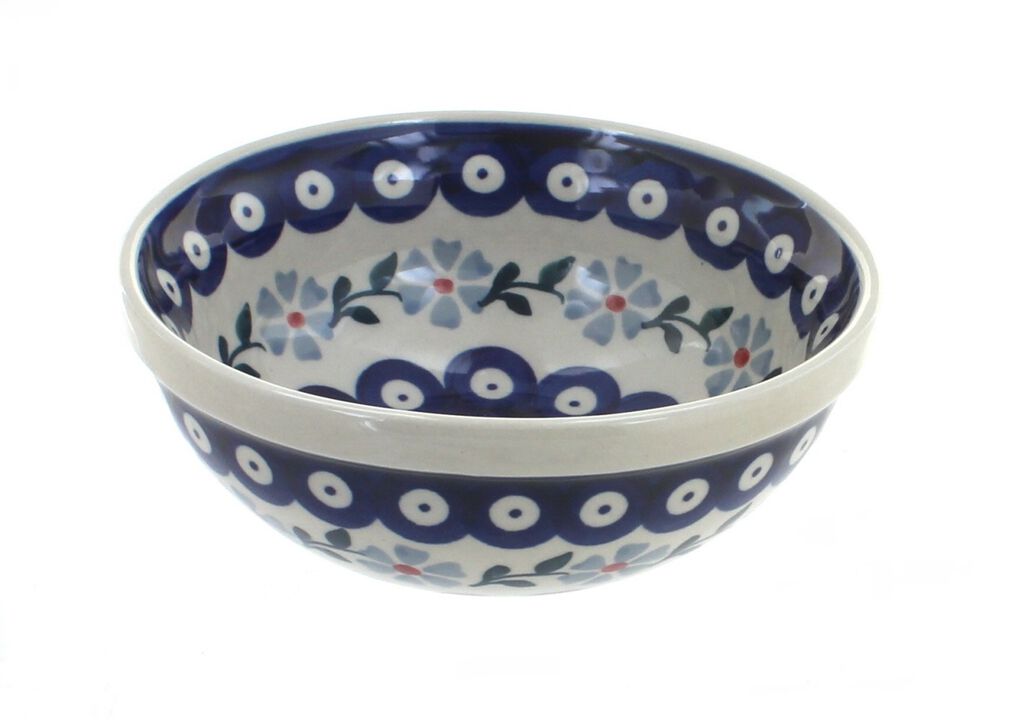 Blue Rose Polish Pottery Red Daisy Dessert Bowl