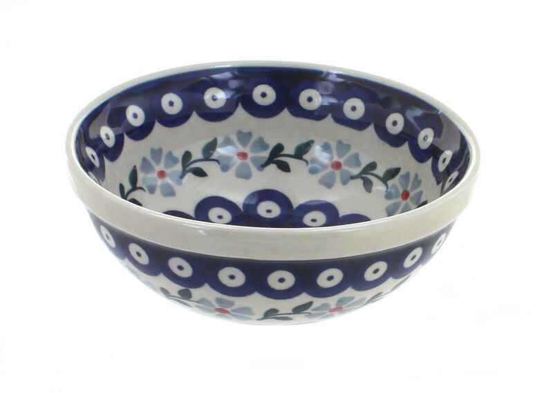 Blue Rose Polish Pottery Red Daisy Dessert Bowl