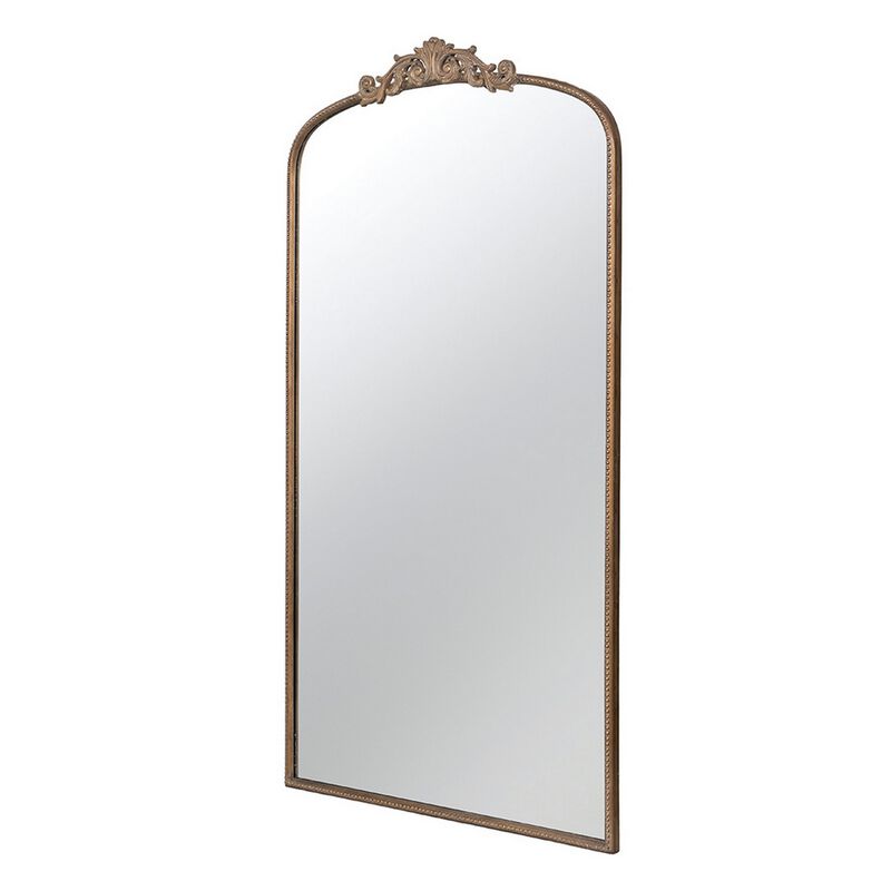 Kea 66 Inch Wall Mirror, Gold Curved Metal Frame, Ornate Baroque Design