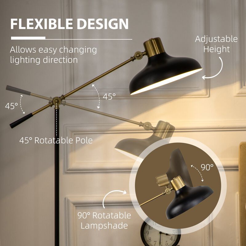 Black Industrial Light: Standing Lamp with Balance Arm & Adjustable Head
