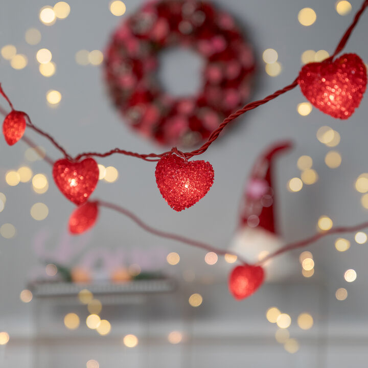 10-Count Red Heart Mini Valentine's Day Light Set  7.5ft Red Wire