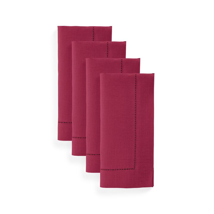 Solino Home 100% Pure Linen Dinner Napkins 20 x 20 Inch Set of 4 | Classic Hemstitch